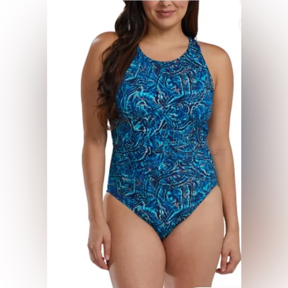 TYR Blue Teal‎ Patterned One-Piece Competition Swimsuit Size Medium Athlete